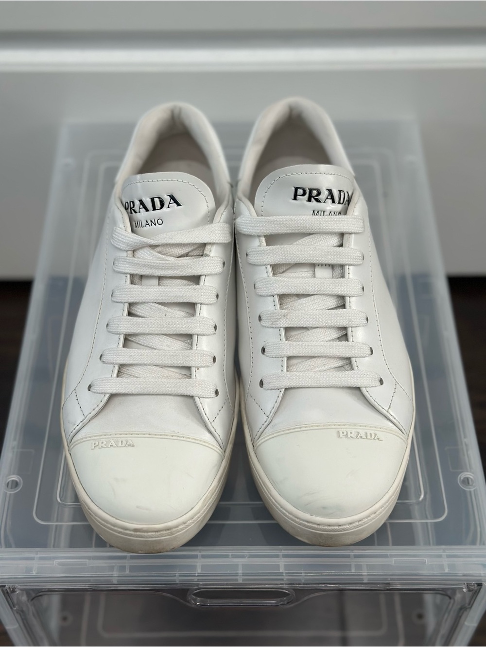 Prada White Leather Low-Top Sneakers Women Size 6